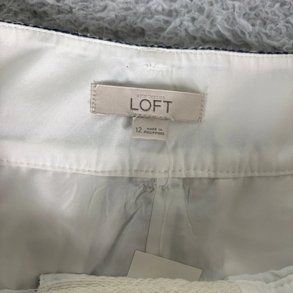 Ann Taylor LOFT Striped Mini Skirt Navy Grey Cream Textured Woven Size 12